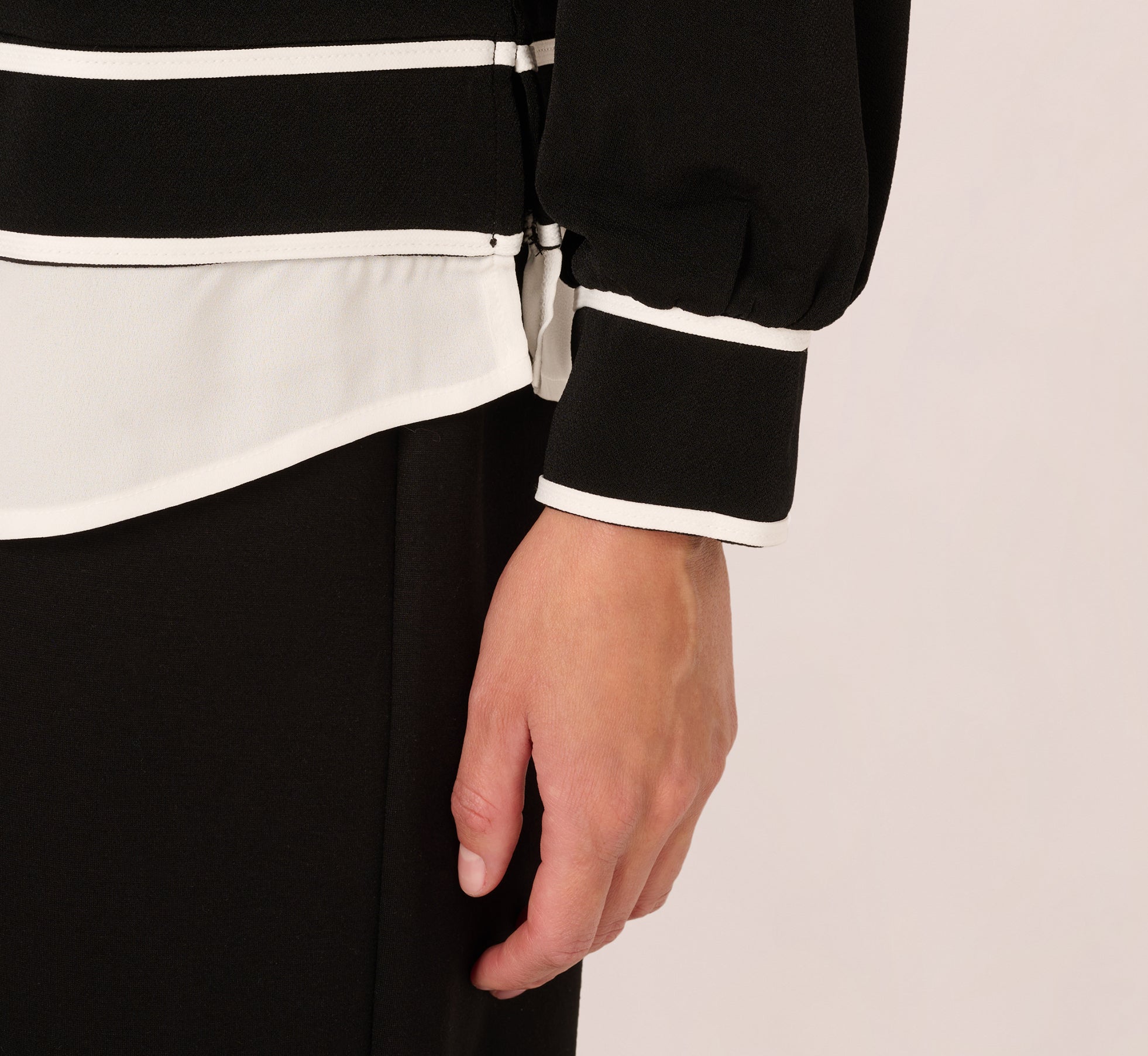 Long Sleeve Collared Twofer Tipped Sweater In Black Ivory W  Ivory
